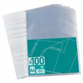 Bag 100 perforated pockets A4 polypropylene grain 4/10