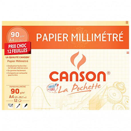Papier millimétré CANSON 12 feuilles A4 90g