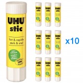 Batch of 3 small sticks of u.M. UHU 8.2g white glue - Family Pack