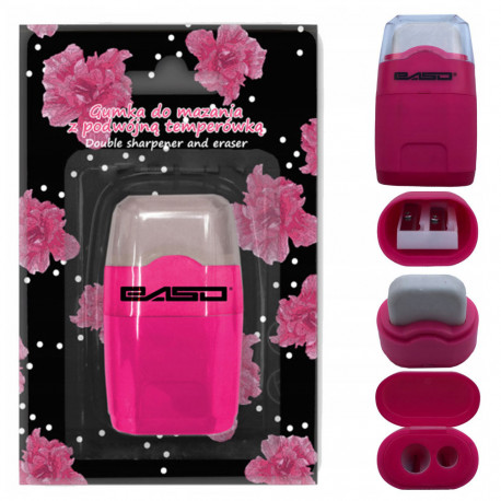 Dual pink sharpener with built-in eraser