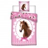 Parure housse de couette Cheval Rose 140x200 cm et Taie d'oreiller