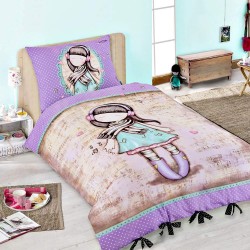 Baumwoll-Bettbezug Gorjuss Santoro Lila 140x200 cm und Kissenbezug