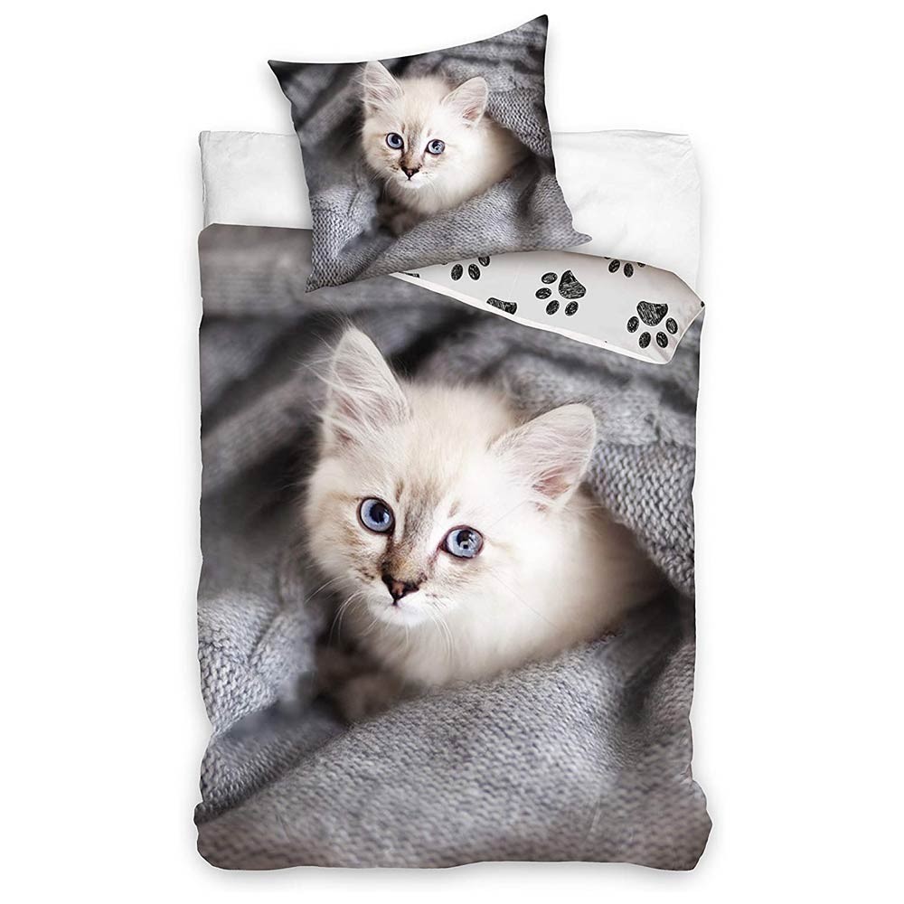 Parure De Lit 2 Pièces PUSHEEN Le Chat LOAF - Housse De Couette 140x200cm + Taie 70x90cm - Microfibre - Bleu Clair