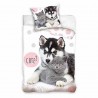 Parure housse de couette coton Husky et Chaton 140x200 cm et Taie d'oreiller