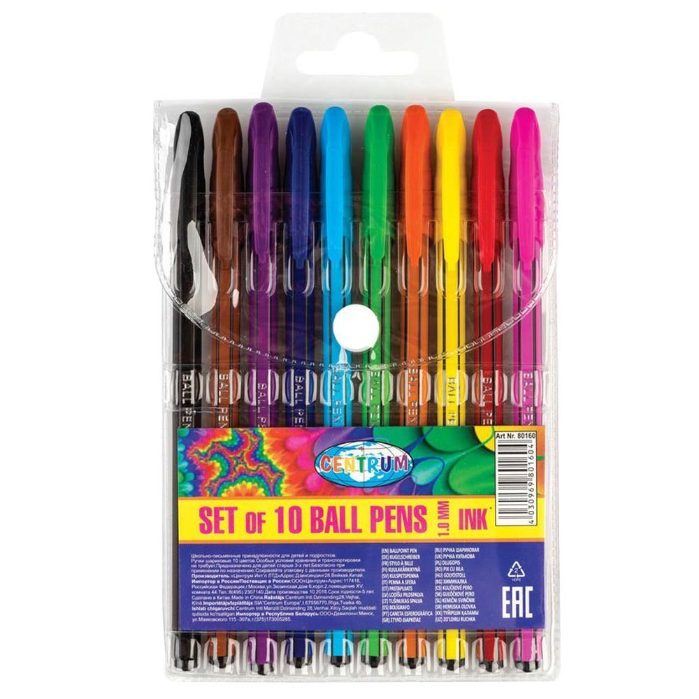 Lotto di 10 penne a sfera colorate - punta da 1 mm