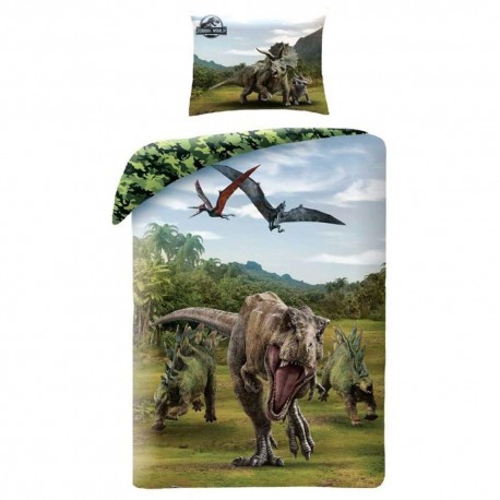 Parure housse de couette coton Dinosaure Jurassic World 140x200 cm et Taie d'oreiller