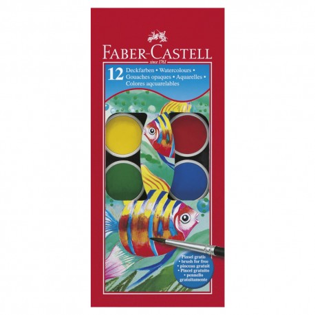 Boîte de 12 Pastilles de Gouache Faber-Castell avec Pinceau