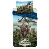 Parure housse de couette coton Dinosaures Jurassic World 140x200 cm avec Taie d'oreiller