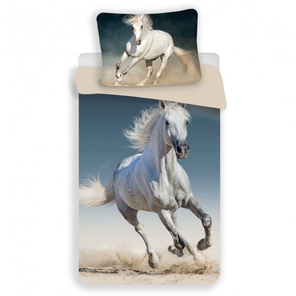 Baumwoll-Bettbezug Weißes Pferd 140x200 cm und Kissenbezug