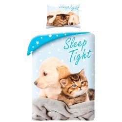 Funda nórdica de algodón adornado Perro y Gato 140x200 cm con Funda de Almohada