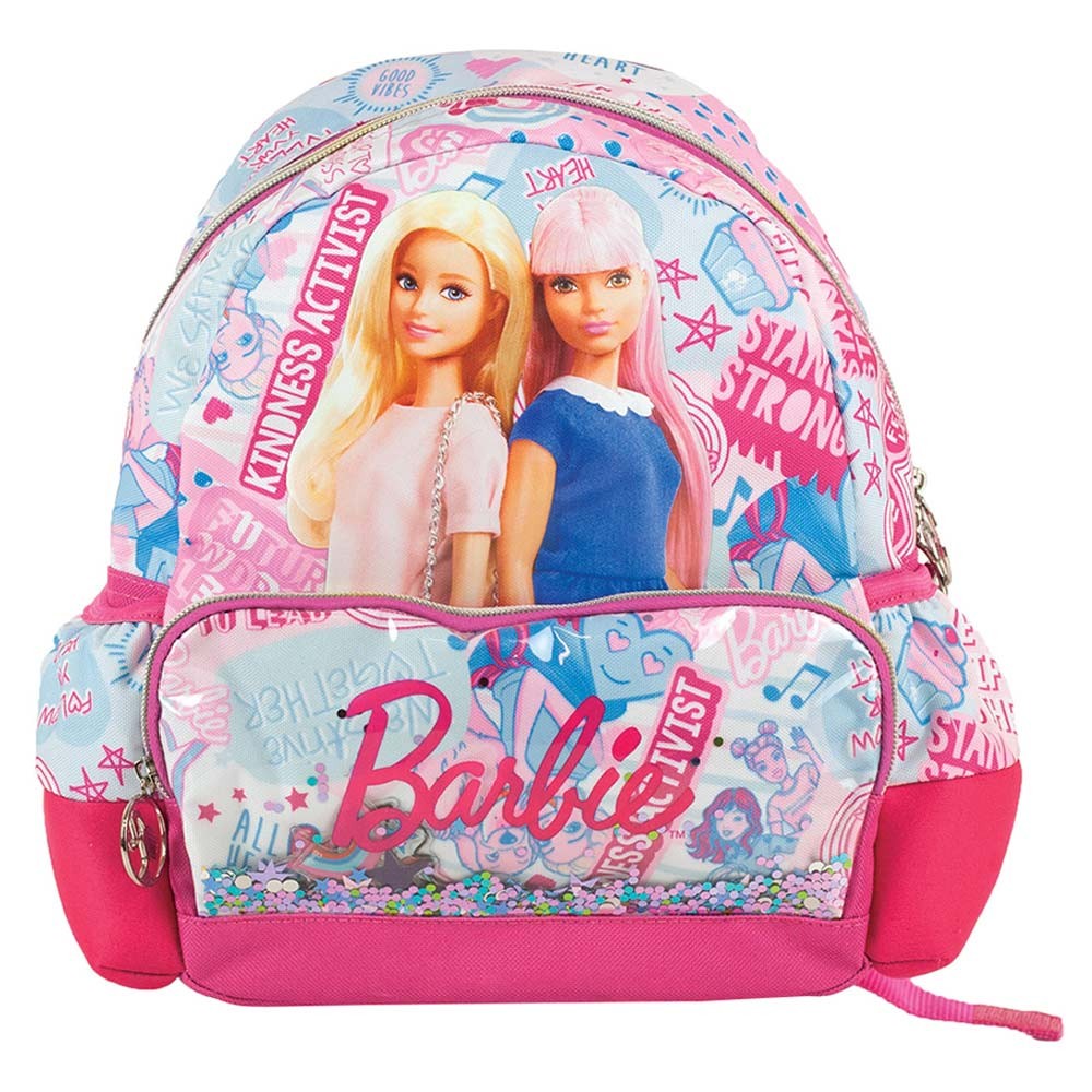 Mochila Barbie Mediana con carro bolsillo corazon, bolsillo barbie, ambos  plastificados - 39 cm