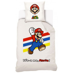 Parure housse de couette coton Mario vs Luigi 140x200 cm avec Taie d'oreiller