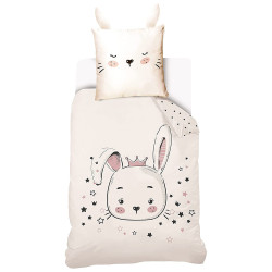 Parure housse de couette coton Lapin 140x200 cm et Taie d'oreiller