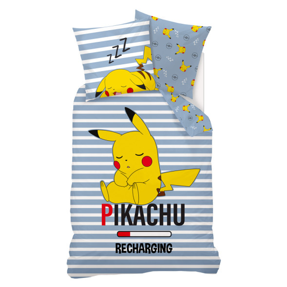 Set Bettbezug aus Baumwolle Pokemon Pikachu 140x200 cm und Kissenbezug