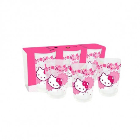 Lot de 3 verres Hello Kitty Fleurs - Hauteur 10,5 CM