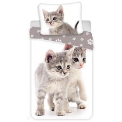 Juego de fundas nórdicas de algodón Grey Kittens 140x200 cm con funda de almohada