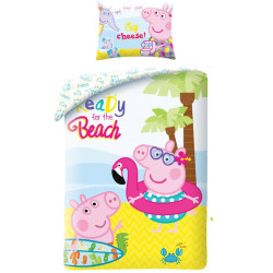 Peppa Pig Beach Bettbezugsset aus Baumwolle 140x200 cm und Kissenbezug