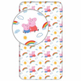 Drap housse coton Peppa Pig Rainbow 1 personne 90x200 cm