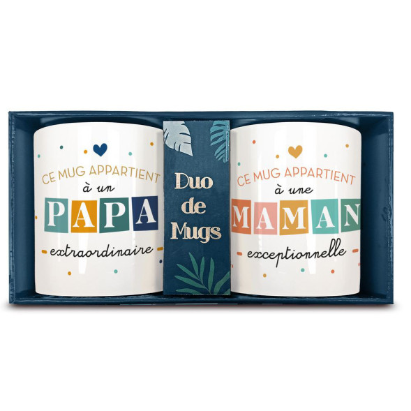 Caja de tazas dúo "Super Tonton & Meilleur Tata"