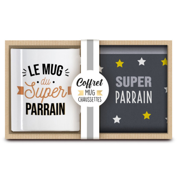 Coffret duo Mug Chausette " Super Parrain "