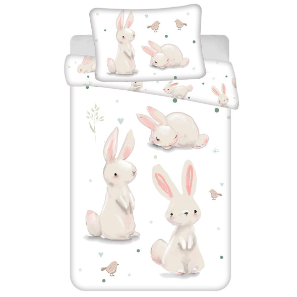 Parure housse de couette coton Lapin 100x135 cm et Taie d'oreiller