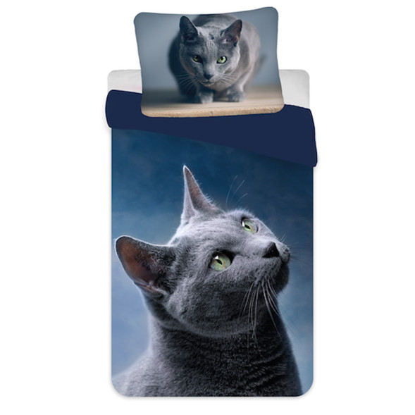 Duvet Cover Set Cat Grey 140x200 cm