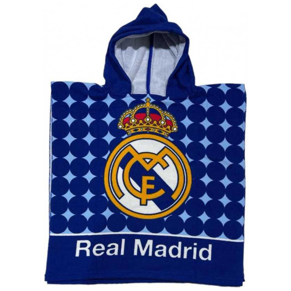 Poncho de bain à capuche Real Madrid 55x115 cm en microfibre