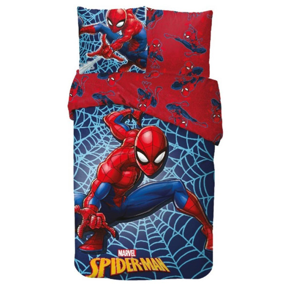 Parure Housse de Couette Spiderman Toile 140x200cm avec taie d'oreiller