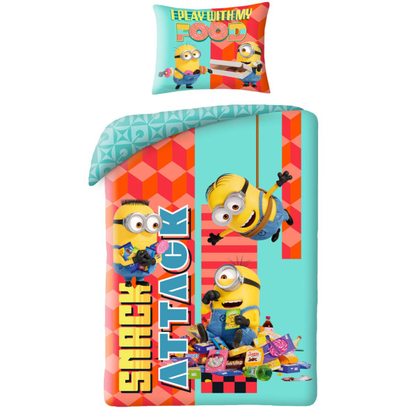 Parure housse de couette Minions Snack Attack 140x200 cm et Taie d'oreiller