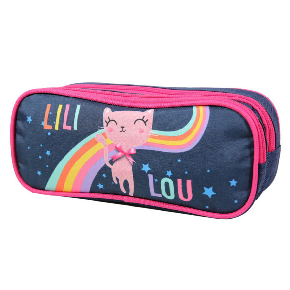 Rechteckiges Federmäppchen Lili lou Katze 23 CM - 2 Cpt