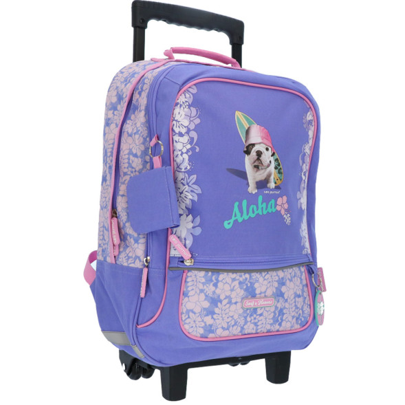 Rugzak met wieltjes Téo Jasmin Bulldog Aloha 43 CM - Hoogwaardige boekentas