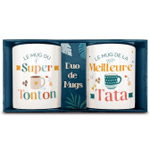 Caja de dúo de tazas "Tío Tía" Brillantina