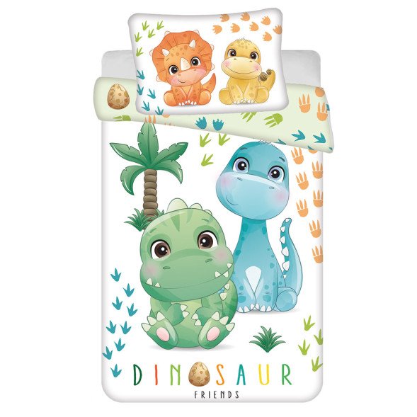 Parure housse de couette coton Petit Dinosaure 100x135 cm et Taie d'oreiller