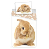 Juego de funda nórdica de algodón Conejo Marrón 140x200 cm y funda de almohada