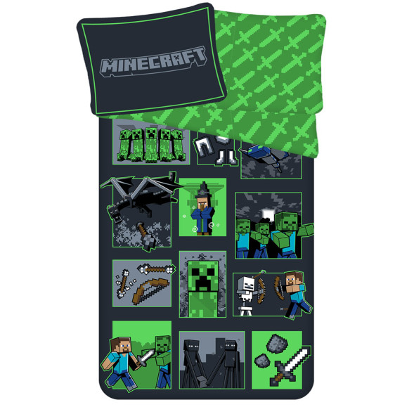 Juego de funda nórdica de algodón Minecraft 140x200 cm y funda de almohada