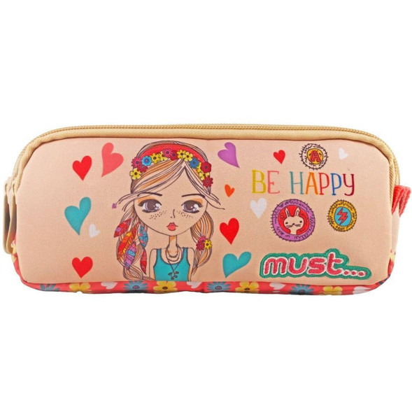 Rectangular Pencil Case Be Happy Must 21 CM - 2 Compartments