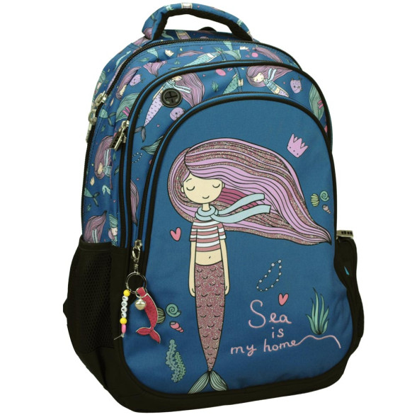 Mochila Sirena "El mar es mi hogar" 48 CM - 2 Compartimentos