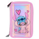 Trousse garnie Stitch Holographique 20 CM - 3 Cpt