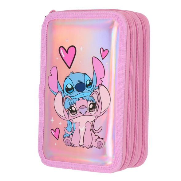 Trousse garnie Stitch Holographique 20 CM - 3 Cpt
