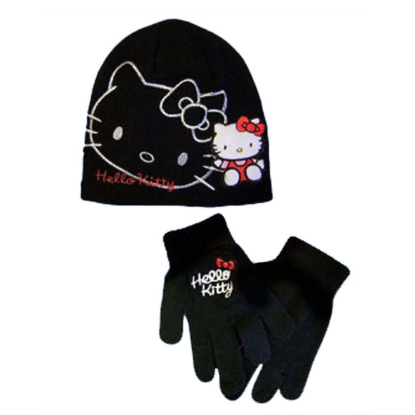 Mütze + Wollhandschuhe Hello Kitty - Farbe: Schwarz