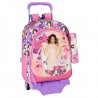 Cartable à roulettes Violetta Flowers 42 CM Haut de Gamme Trolley + Trousse