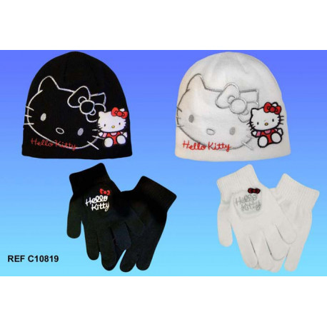 Mütze + Handschuhe Hello Kitty - Farbe: schwarz