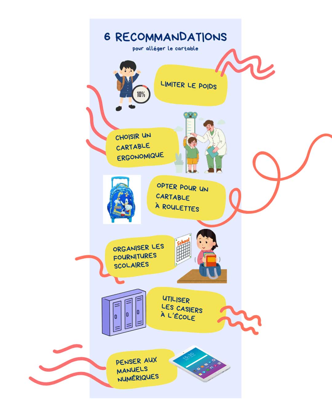 Infographie : 6 recommandations pour alléger les cartables des enfants