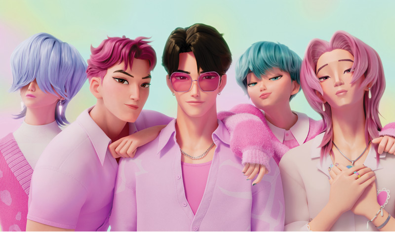 Jinu et les Saja Boys sous leur apparence de groupe K-Pop
