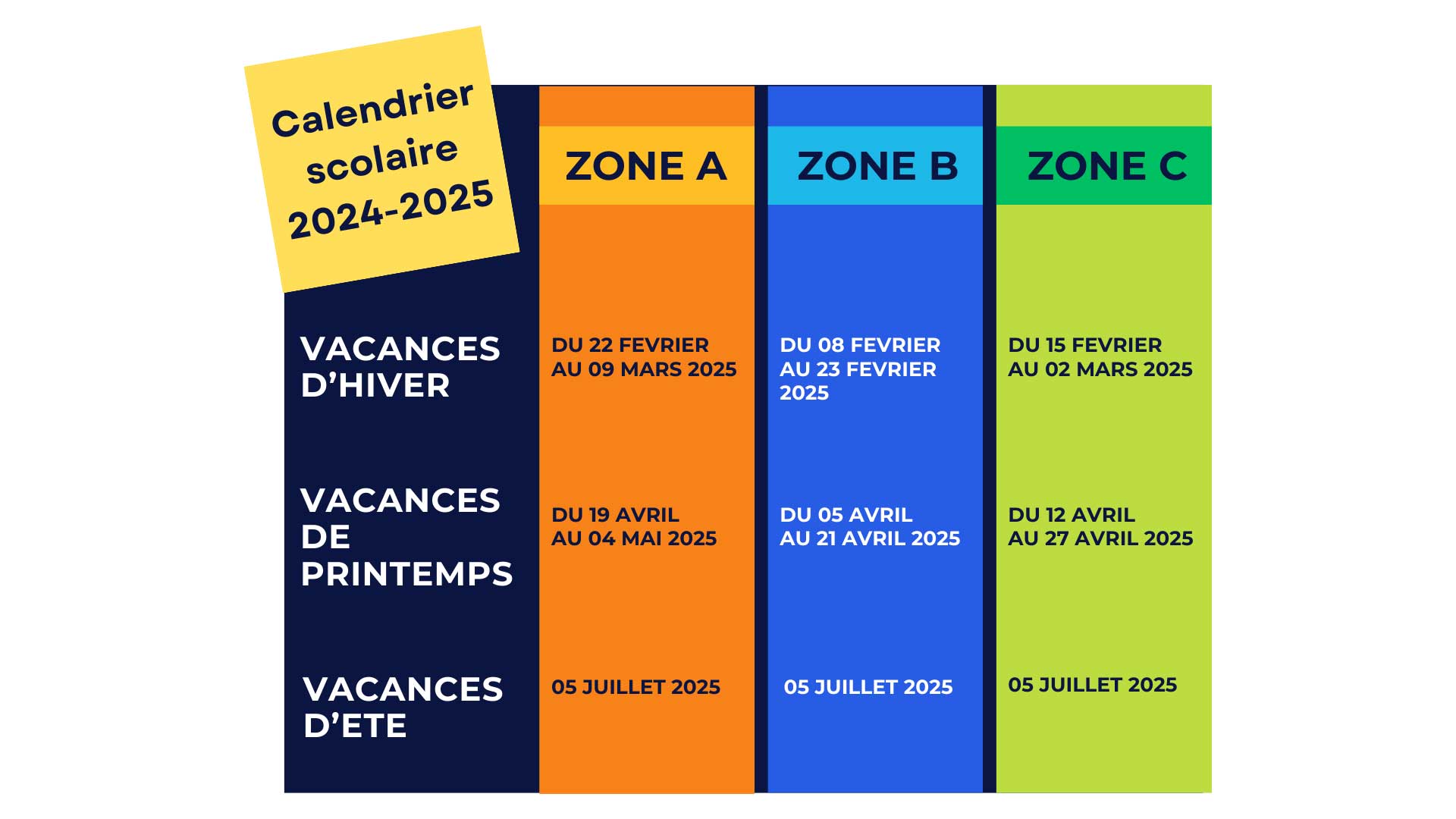 Calendrier scolaire 2024-2025